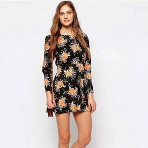 Free People Parker Dress Black Orange Floral Long Sleeve Button Back Siz…